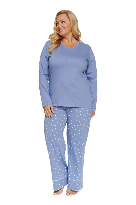 Pijamale damă Doctor Nap 7555, 100% bumbac, albastru, pantaloni lungi, model cu stele