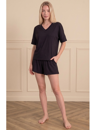 Luna 1313 pijama damă neagră 100% bumbac, tricou și pantaloni scurți