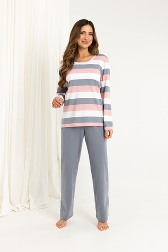 Pijamale dama 726 Regina gri - bumbac, maneci lungi, confort si stil feminin pentru noptile reci