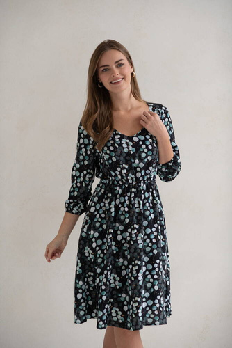 Lovely Dress Rochie midi de maternitate si alaptare cu maneci 3/4 Milk&Love cu frunze de eucalipt