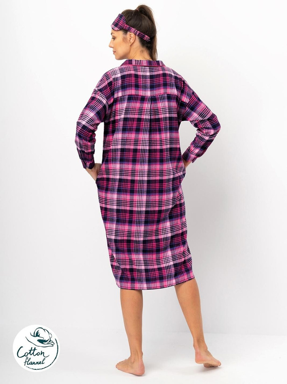 Cămașă damă Key LND 490, fucsia - flanel de bumbac, mâneci lungi, nasturi