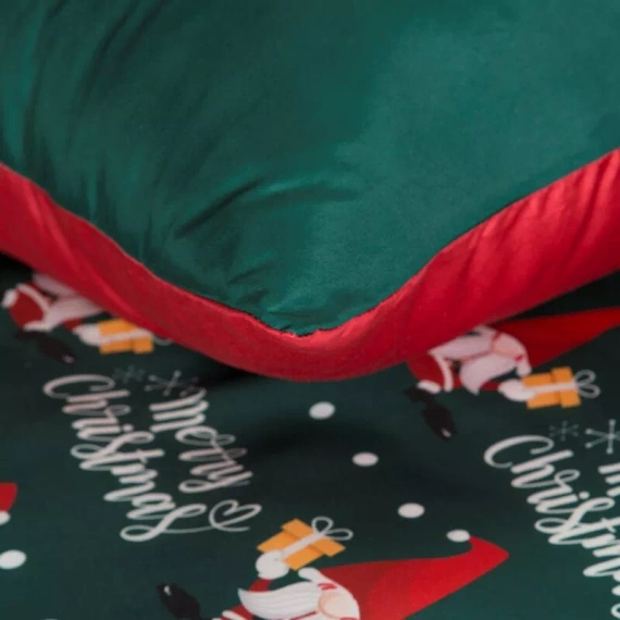 Lenjerie de pat de Crăciun Galdor din microfibră Europerdele verde roșu gnomi - moale, ușoară și ușor de întreținut, cu fermoar