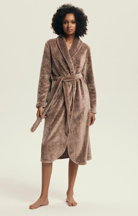 Halat de baie Dextra Henderson Coffee pentru femei - moale, cu legături, până la genunchi