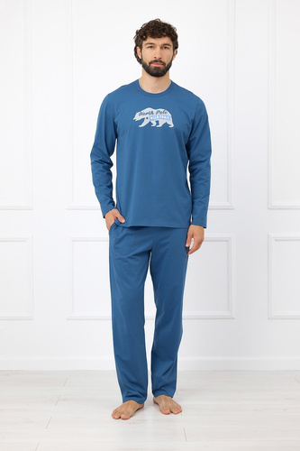 Pijama pentru bărbați Gordo - bumbac clasic, top polo și pantaloni cu buzunare Italian Fashion - melange 