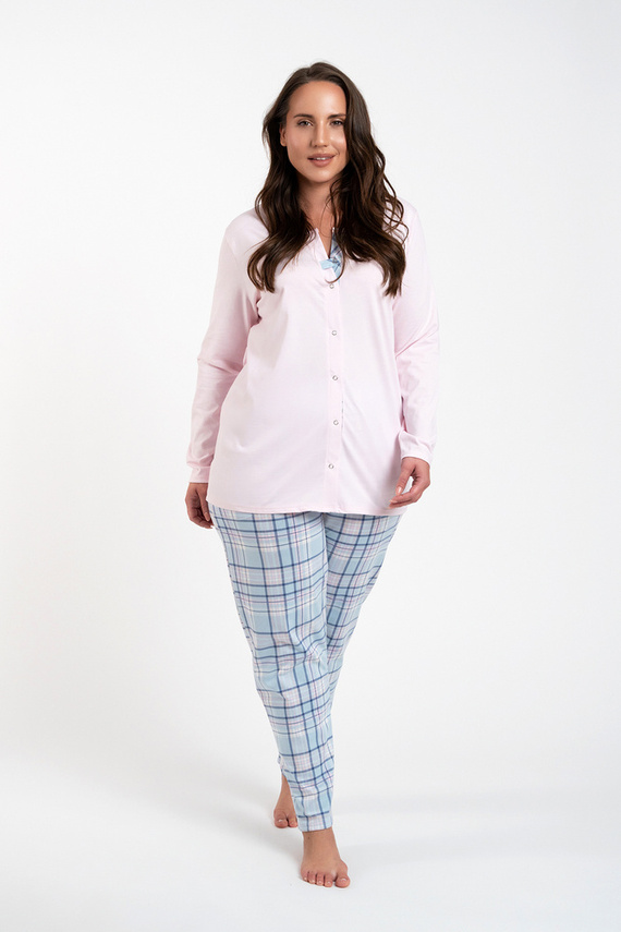 Emilly Unzipped Ladies' Long Sleeve Pyjamas and Trousers Italian Fashion - roz/print