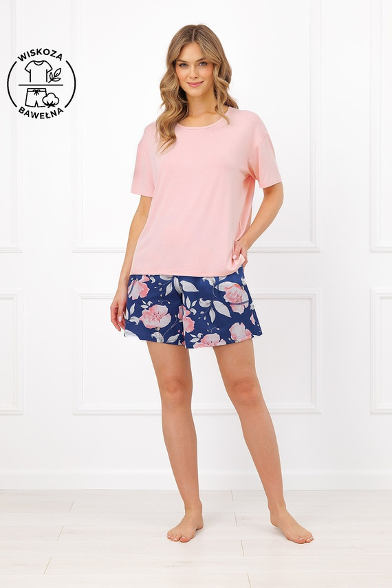 Pijamale damă Italian Fashion Ardizja, vâscoză și bumbac, imprimeu floral, pantaloni scurți