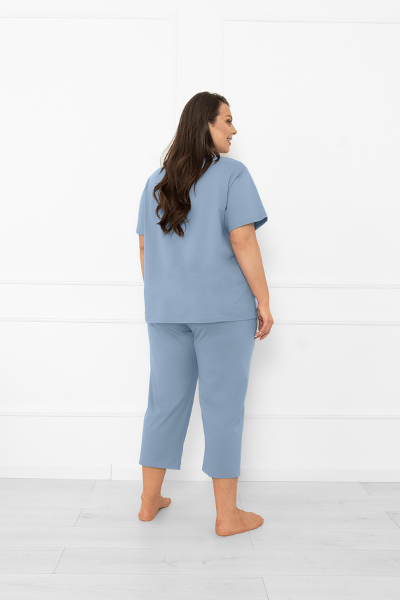 Pijama pentru femei Ksara - mânecă scurtă, pantaloni 3/4, bumbac Italian Fashion - oțel 