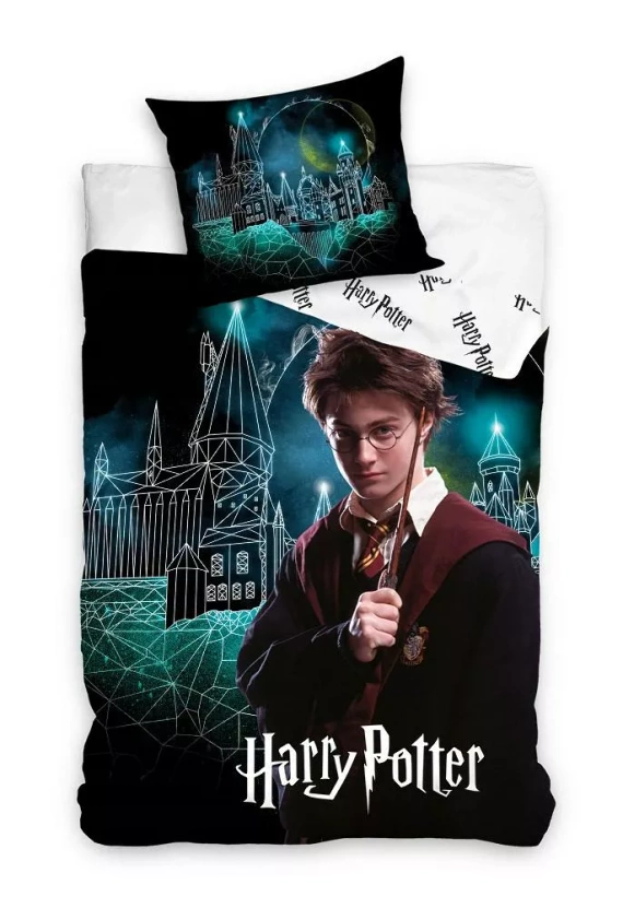 Lenjerie de pat din bumbac Harry Potter C24 Carbotex, turcoaz