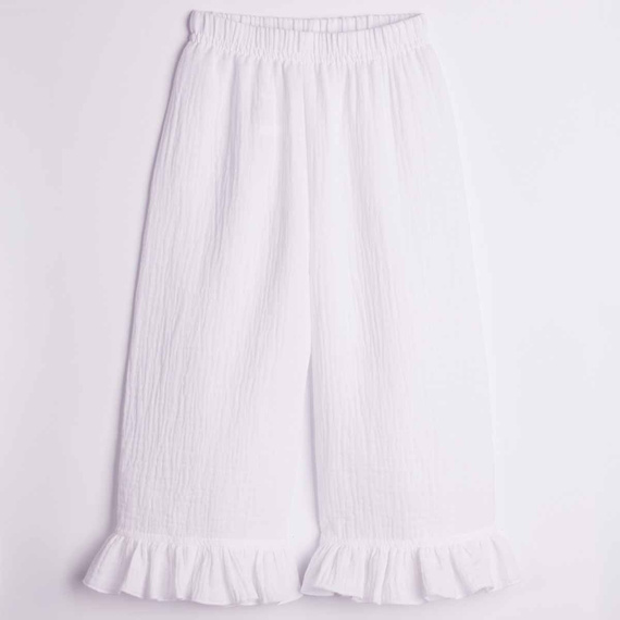 Pantaloni fete Nicol 224330 mușelin 100% bumbac largi de vară - albi