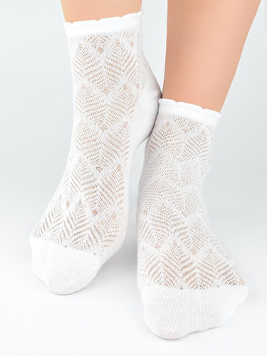 SB118 șosete Jacquard Leaf Noviti - albe
