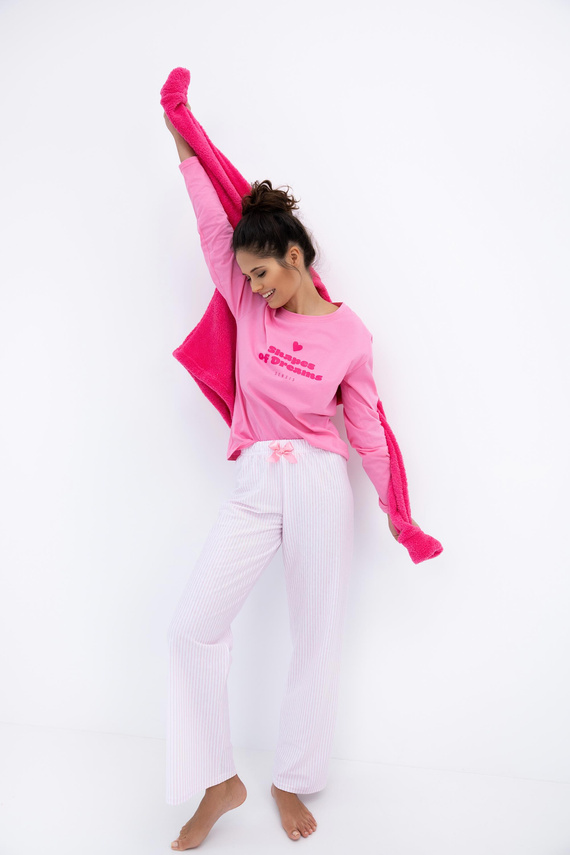 Pijamale pentru femei Malaya Sensis - Tricou și pantaloni lungi din bumbac cu fundă