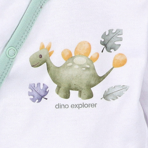 Body plic Nini ABN-5562 Dino Explorer, alb | Bumbac organic pentru nou-născuți