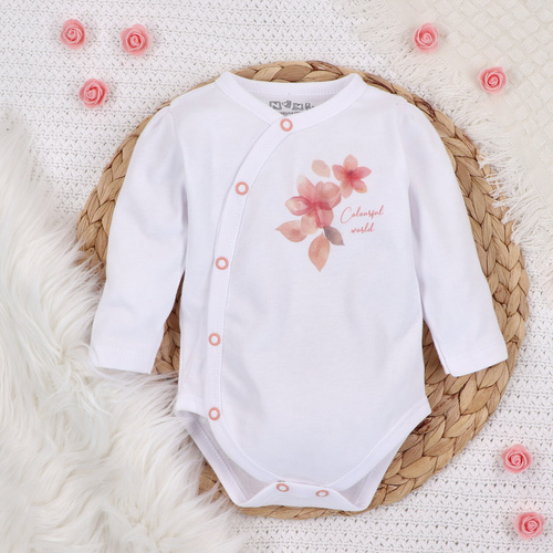 ABN-5412 Body plic cu flori colorate cu mâneci lungi Nini alb