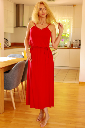 Grace Mirale – Rochie lungă din viscoză cu fante | Producția poloneză - roșu