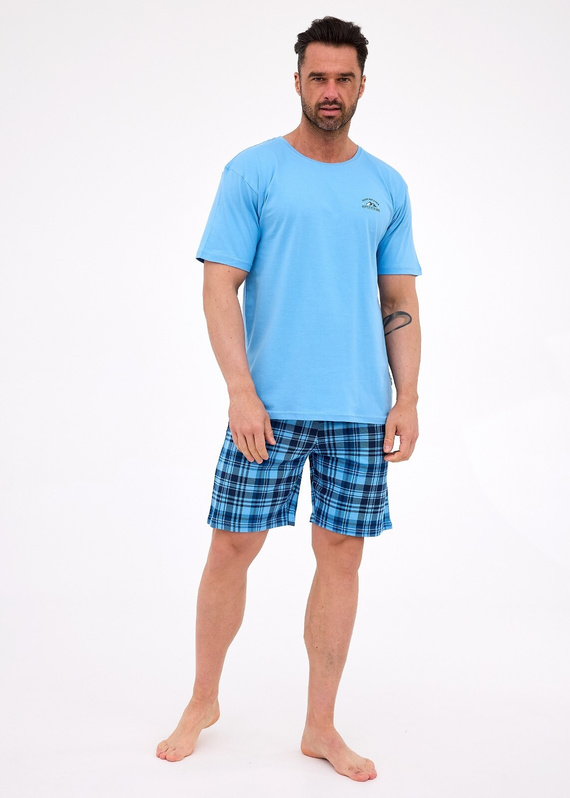 Pijamale bărbați Cornette 326/311 Ready 2 albastru - bumbac, mâneci scurte, confortabile și stilate