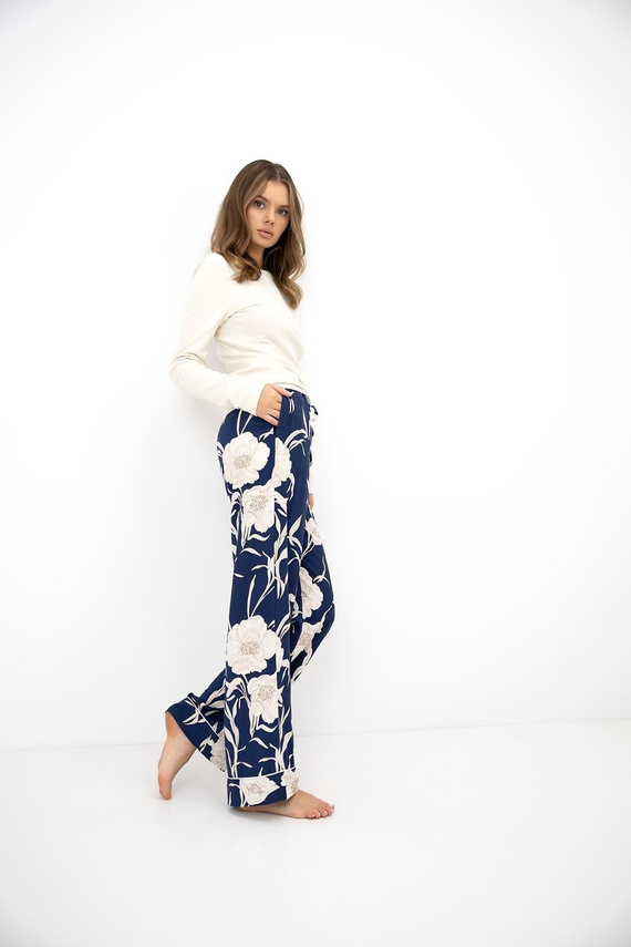 Sensis Azelia Pijamale damă din bumbac ecru cu pantaloni lungi și imprimeu floral