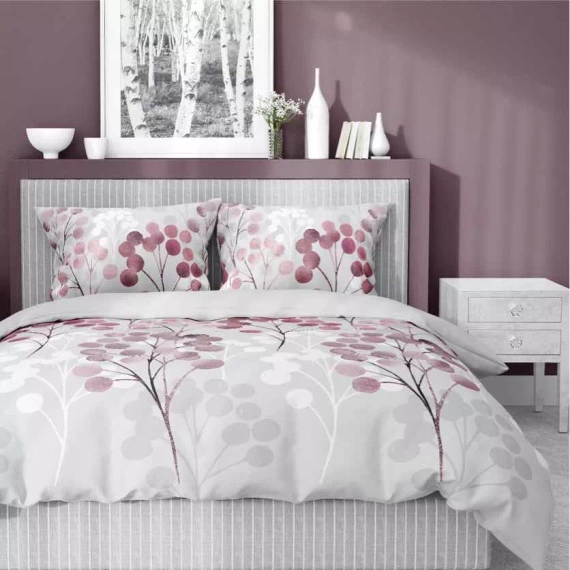 5223 B Lenjerie de pat din satin cu crenguțe în nuanțe de roz Detexpol gri