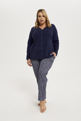 Sajna Pijama de damă cu mâneci lungi, pantaloni lungi Italian Fashion - albastru navy/print