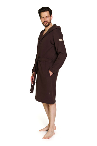Doctor Nap 7332 – Halat de baie bărbătesc din bumbac cu glugă | 100% bumbac, producție poloneză - brownie