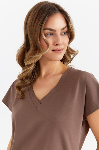 485 Pijamale Cana dama, ciocolata - bumbac, doua piese, elegante