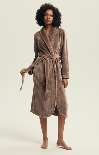 Halat de baie Dextra Henderson Coffee pentru femei - moale, cu legături, până la genunchi