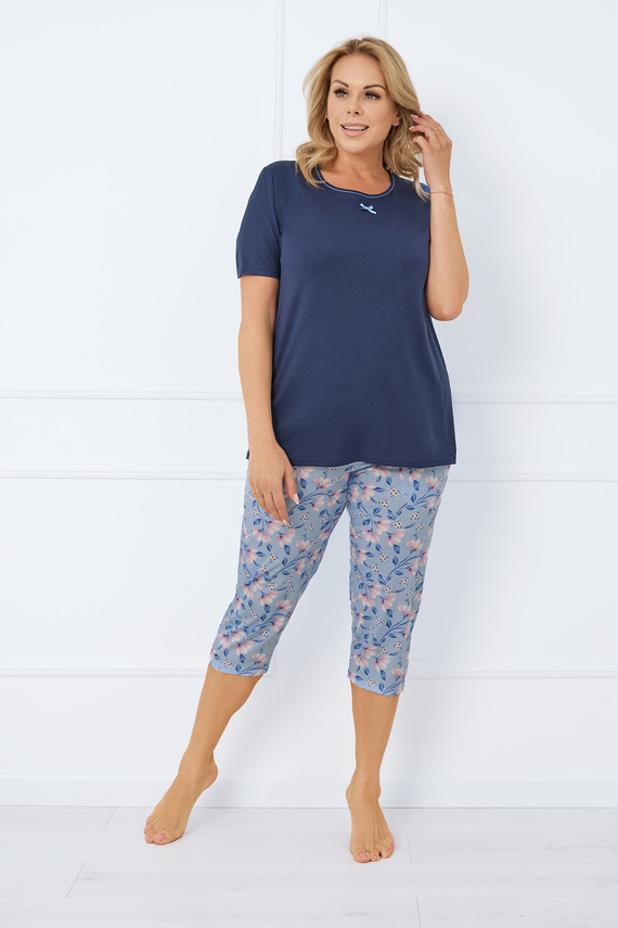 Amara Pijama de damă cu mânecă scurtă, pantaloni 3/4 Italian Fashion - albastru navy/print