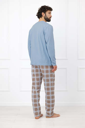 Italian Fashion Wilhelm Pijamale bărbați 100% bumbac cu nasturi, în carouri - cappuccino