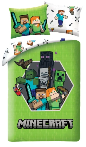 Lenjerie de pat Halantex Minecraft 140x200 verde cu față de pernă 70x90