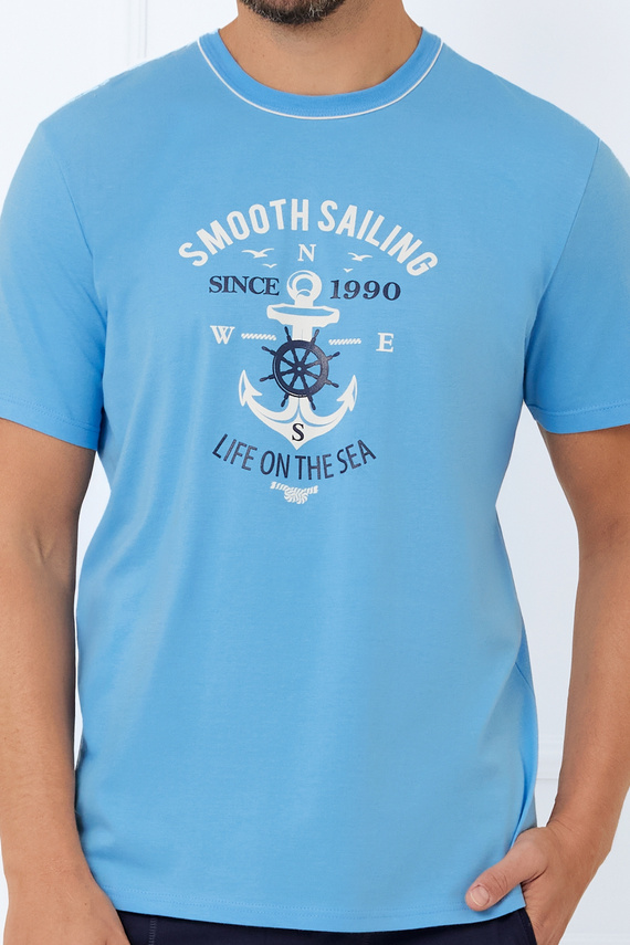 Port Pijama cu mânecă scurtă pentru bărbați, pantaloni scurți Italian Fashion - albastru