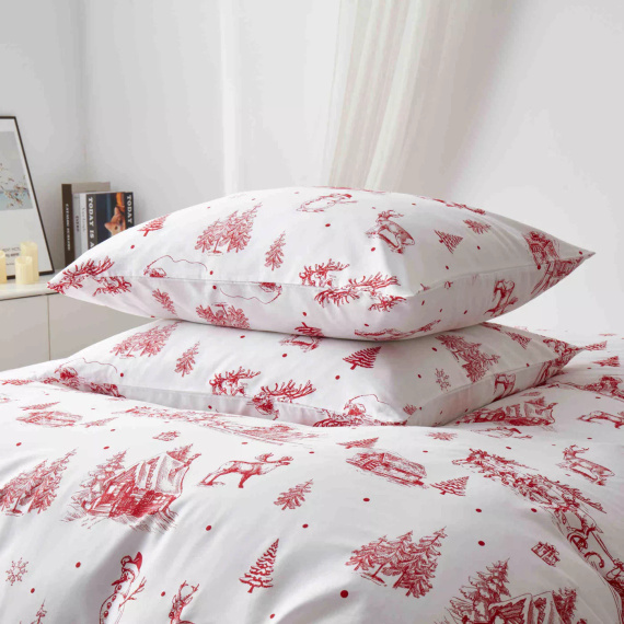 Lenjerie de pat de Crăciun Laponia satin de bumbac de la Spod Igły i Nitki alb roșu – elegant și moale