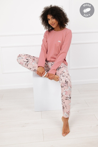 Italian Fashion Kafelia pijama damă Mega Soft lungă cu flori și fundiță