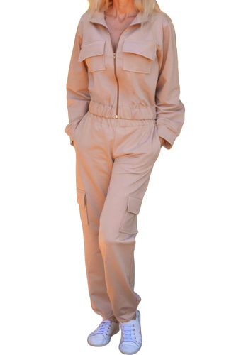 Trening dama din bumbac Mili Mirale, set confortabil cu buzunare - productie poloneza - bej