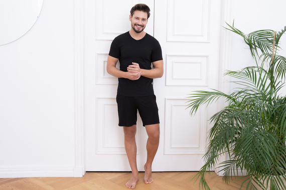 Ikar Tricou pentru bărbați, gât tip bufantă Modă italiană - negru 