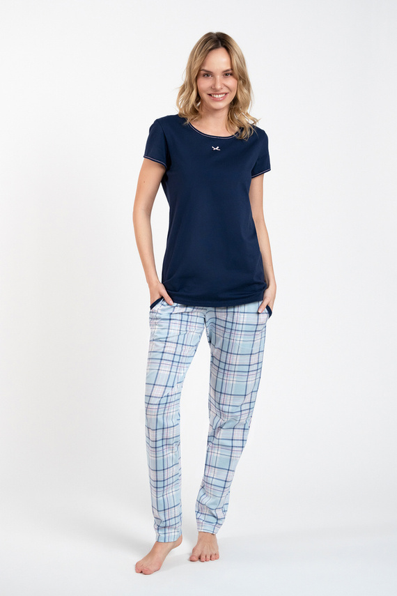 Glamour Ladies' pijama cu mânecă scurtă și pantaloni lungi Italian Fashion - albastru navy/print