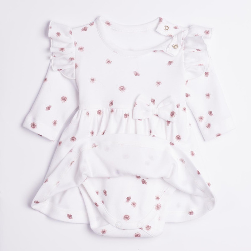 226159 Nicol Rochie-body pentru fete ecru cu mânecă lungă și imprimeu floral