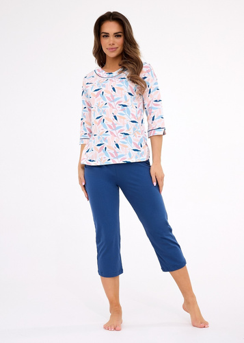 Pijama dama Amelia 732/452 Cornette, albastru – bumbac, maneci 3/4, confort si stil