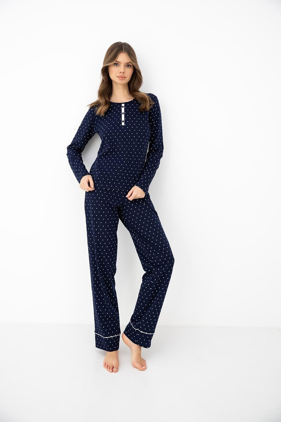 Pijamale damă Sensis Morgan bleumarin 100% bumbac mânecă lungă cu buline