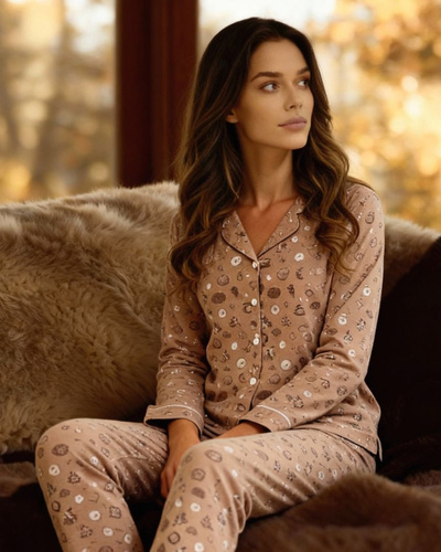 482/434 Pijamale de damă Smile 4 Cornette - bumbac, cu nasturi, guler