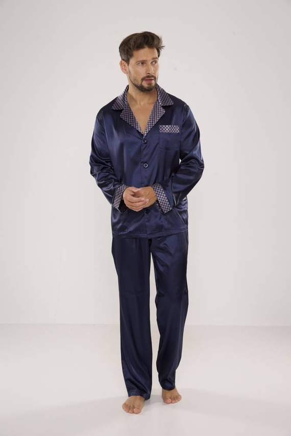 939 Pijama bărbătească din satin - albastru marin 