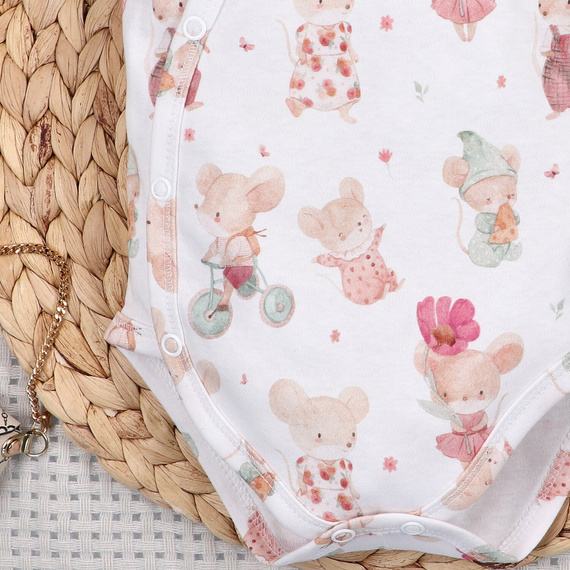 Body bebeluși Nini Little Mouse bumbac organic tip petrecut mânecă scurtă