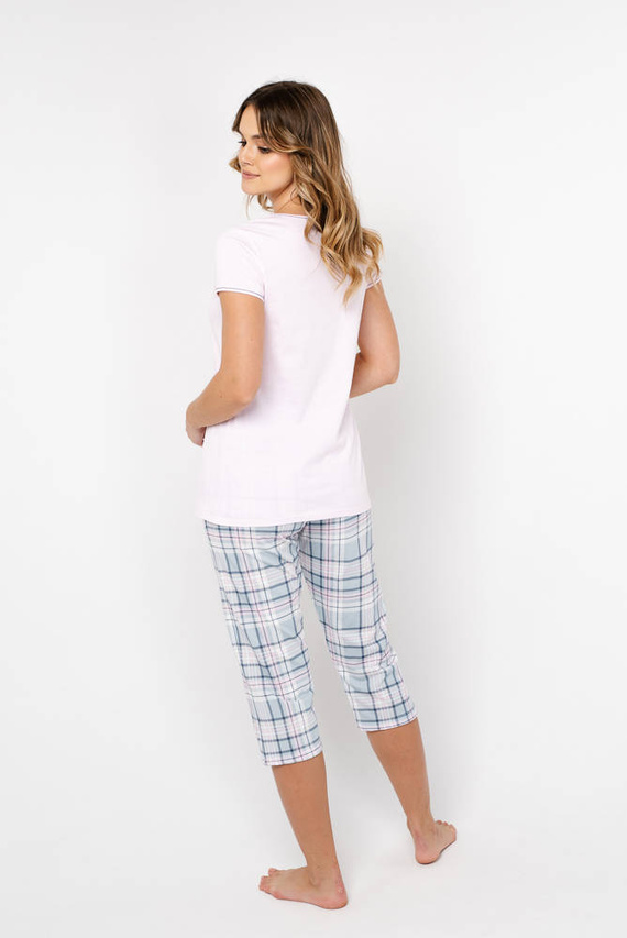 Pijama Glamour pentru femei cu mânecă scurtă și pantaloni 3/4 Italian Fashion - roz/print