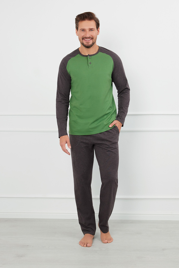 Alexander Pijama pentru bărbați cu mânecă lungă, pantaloni lungi Modă italiană - verde/c.melange