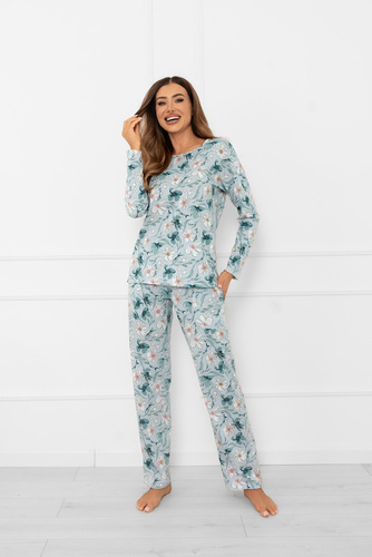 Pijama pentru femei Sequoia - bumbac, mânecă lungă și pantaloni, model floralModă italiană