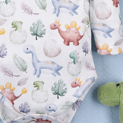 Body din bumbac organic ABN-5564 cu imprimeu dinozaur explorator, mânecă lungă