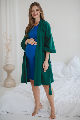 Halat de baie maternitate Milk&Love, verde sticlă – bumbac cu elastan, confortabil, mâneci 7/8