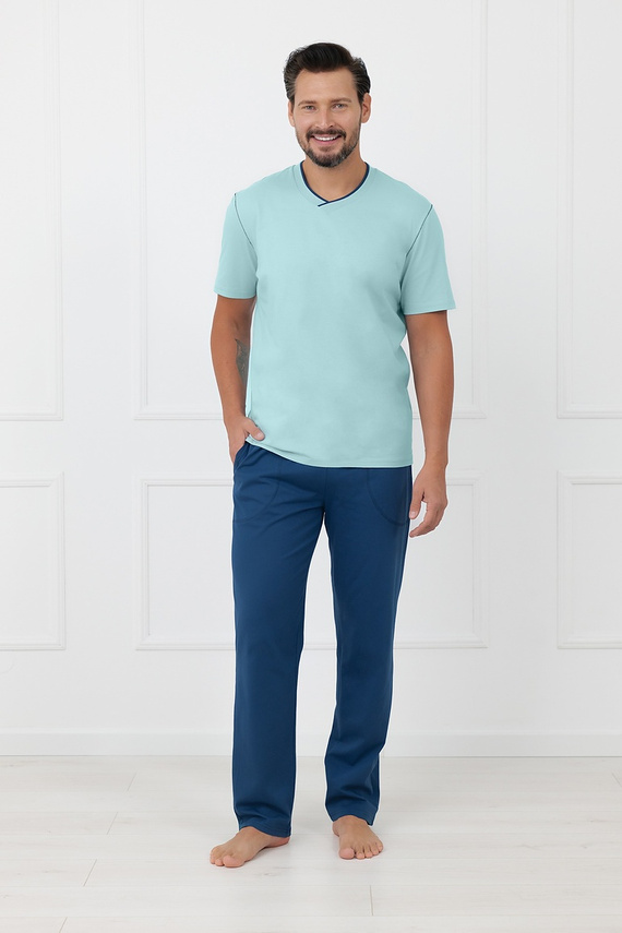 Pijamale bărbați Devon Italian Fashion bumbac pantaloni lungi-turcoaz