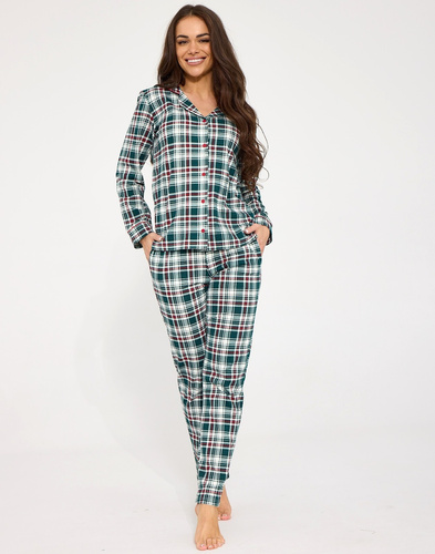 Cornette Francesca 482/490 Pijamale damă 100% bumbac cu nasturi verde