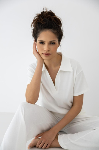 Sensis Zuri ecru pijama damă – bumbac și modal lungă