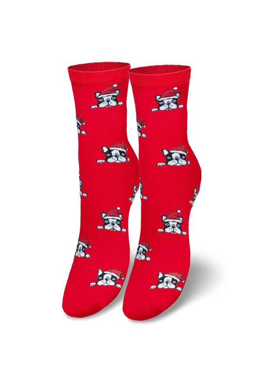 1283-019 Christmas Bulldogs Ciorapi dama Milena - rosii