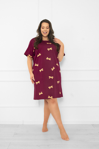 Cămașă de noapte pentru femei Kwadro Modă italiană - bumbac, cu mânecă scurtă, cu fundițe